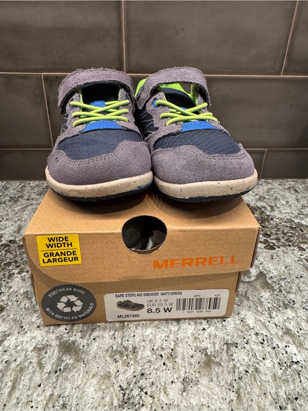 Merrell Kids Navy, Gray and Green Bare Steps A83 Sneaker